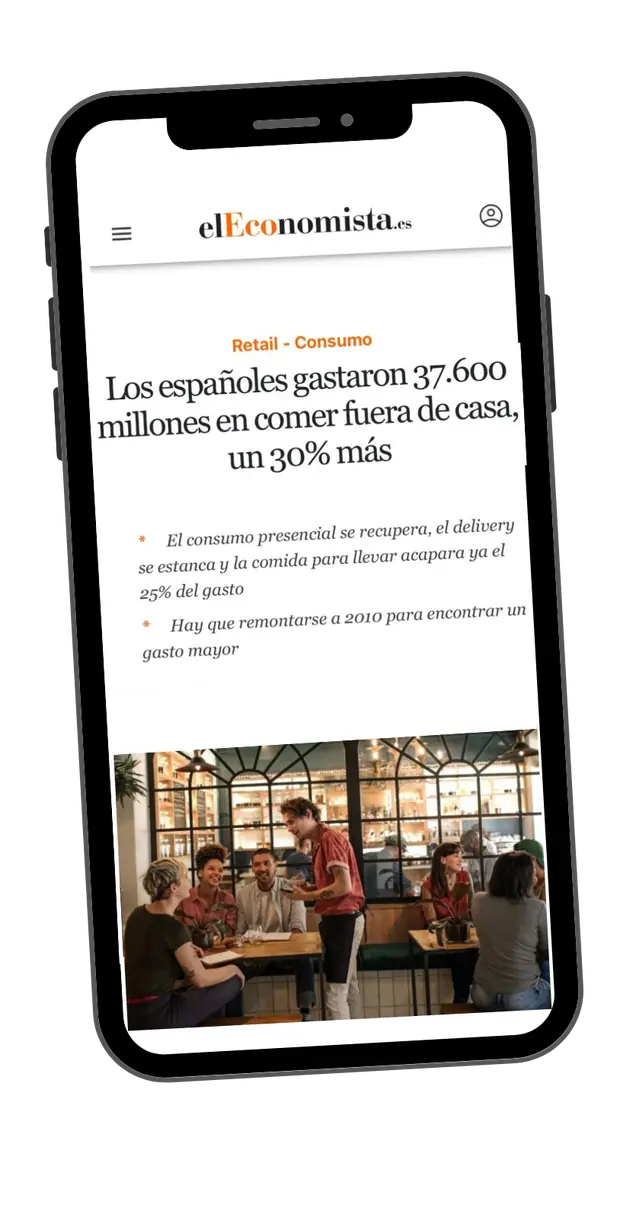 Titular de elEconomista en un móvil: «Los españoles gastaron 37.600 millones en comer fuera de casa, un 30% más».