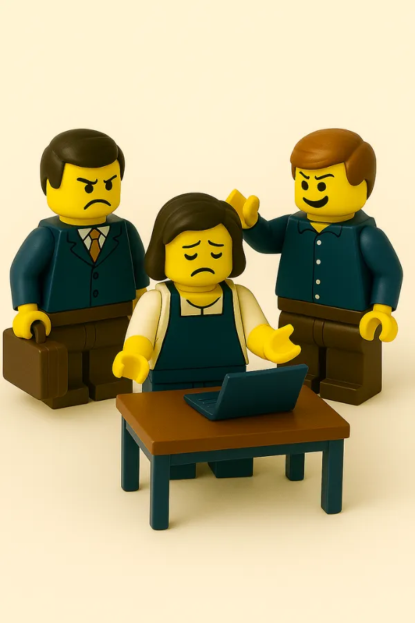 Escena con figuras LEGO® que representa la rotación de personal y la desmotivación en equipos de hostelería.